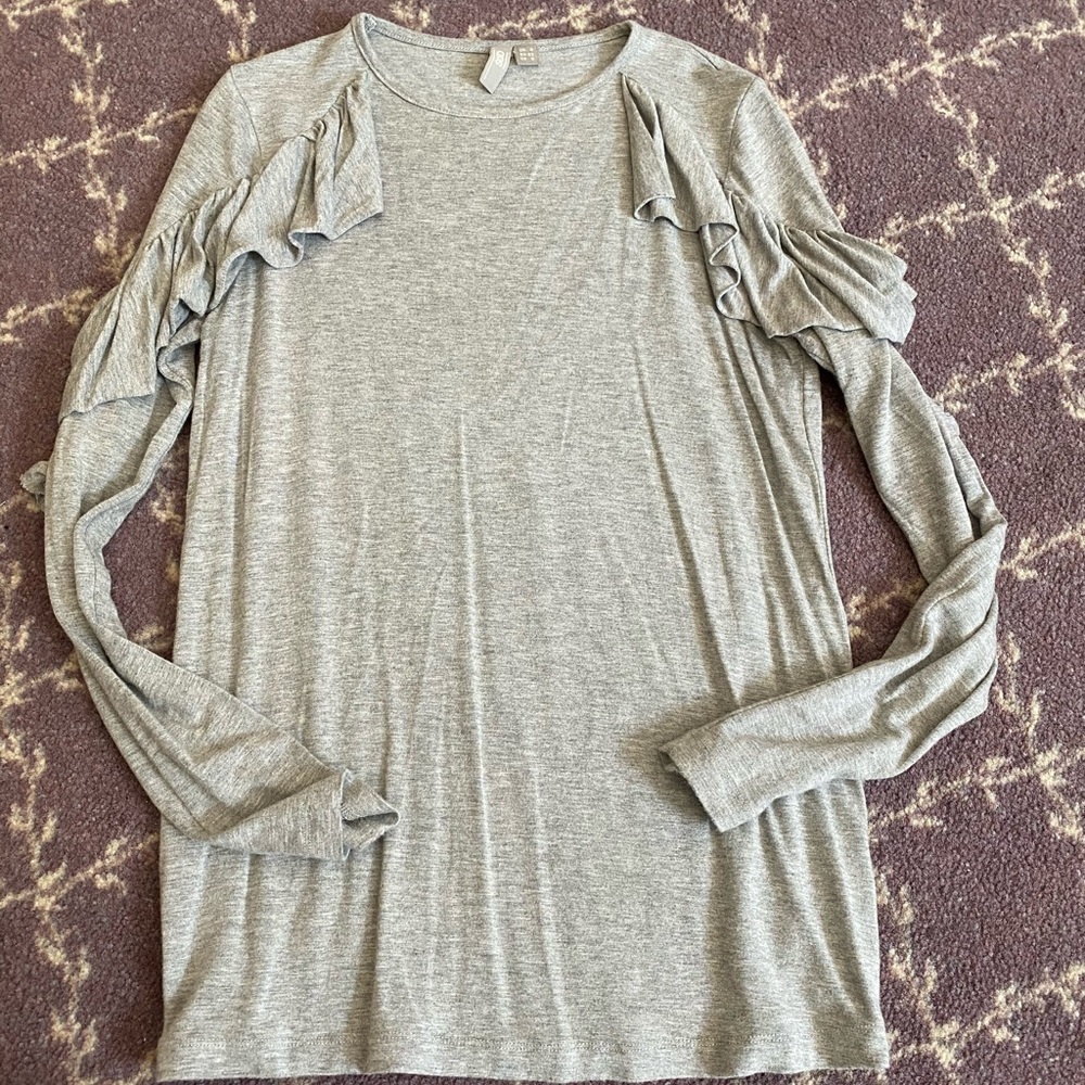 ASOS gray Ruffle long sleeve Tshirt